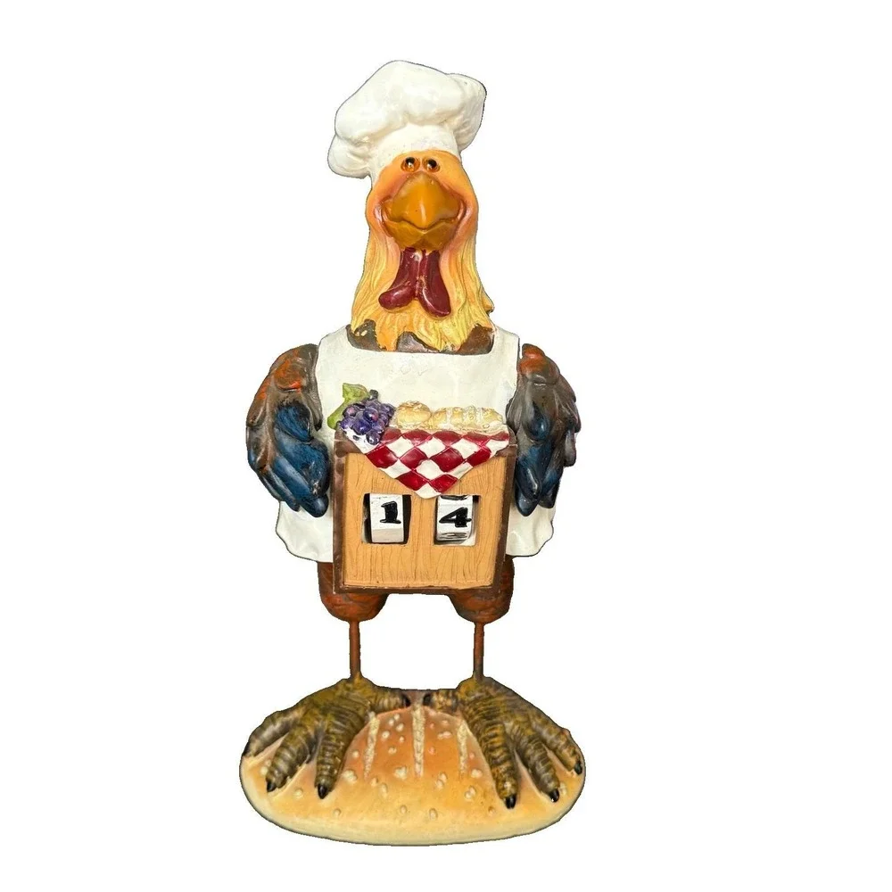 Vintage Rooster Chicken Chef Perpetual Calendar Resin Kitchen Counter Decor 11